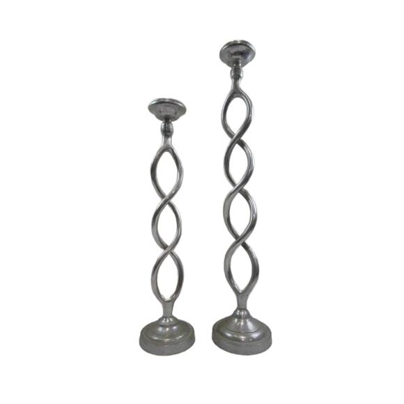 Vintage Silver Cast Metal Twisted Helix Candle Holders, set of 2, 30" Ta… - Picture 1 of 10